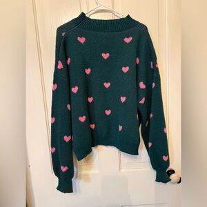 SHEIN Crewneck Sweater with Pink Heart Motif